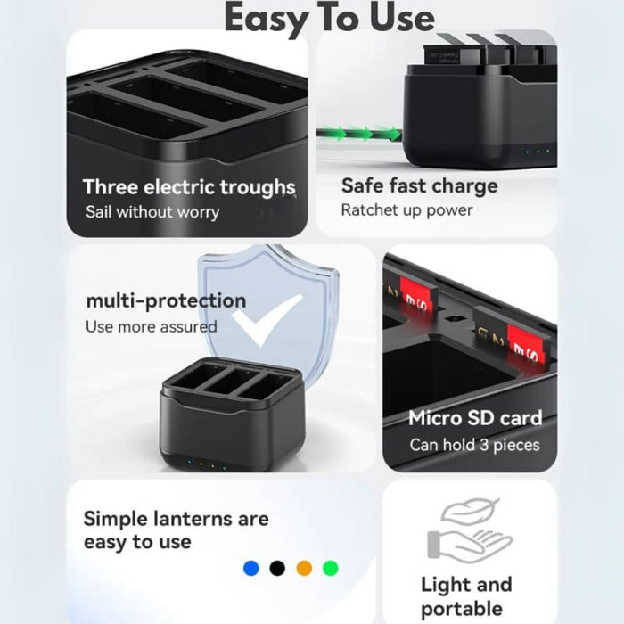 Triple Battery Charging Hub for DJI Osmo Action 5 Pro - Chargers & Charging Accessories