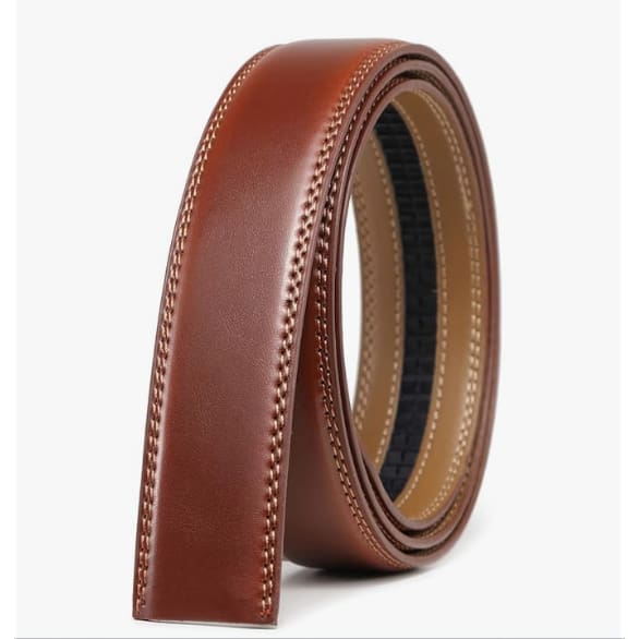 Men Leather Style Belt Multi - color Rachet Belt for Men without Buckle - Brown