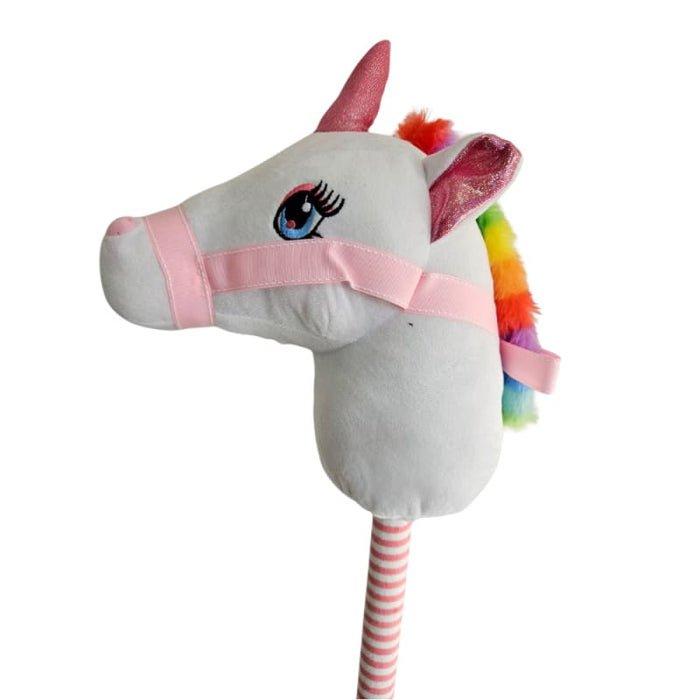 Xtreme Xccessories Soft Plush White/Pink Unicorn Riding Toy stick with music