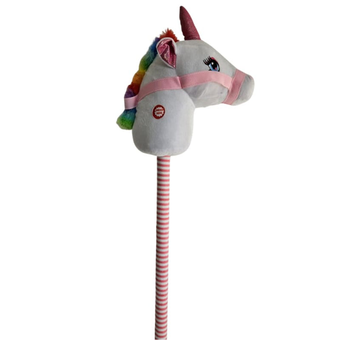 Xtreme Xccessories Soft Plush White/Pink Unicorn Riding Toy stick with music