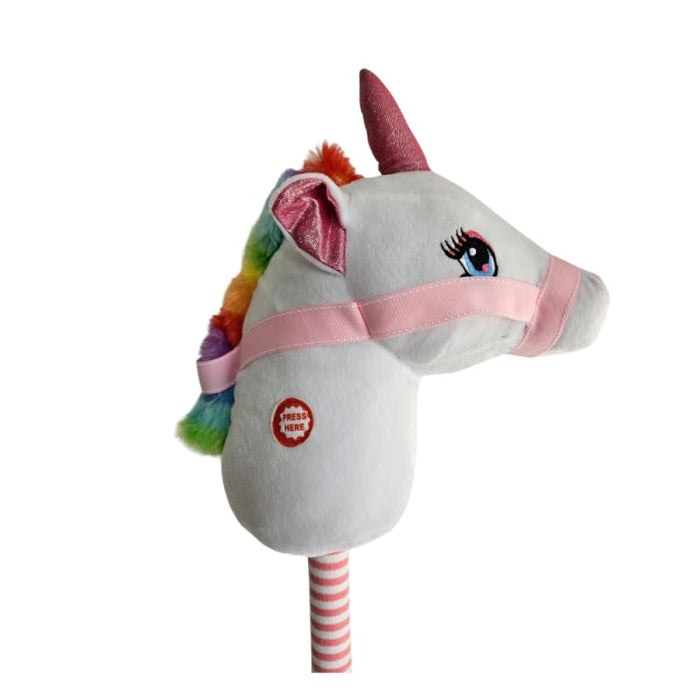 Xtreme Xccessories Soft Plush White/Pink Unicorn Riding Toy stick with music