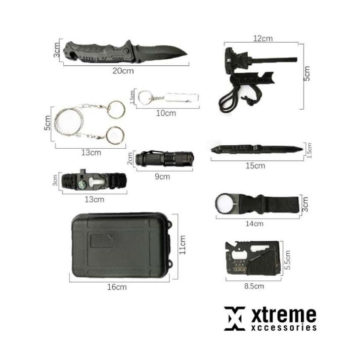 Xtreme 10 Piece Survival Kit (Black) - Survival & Camping Kits