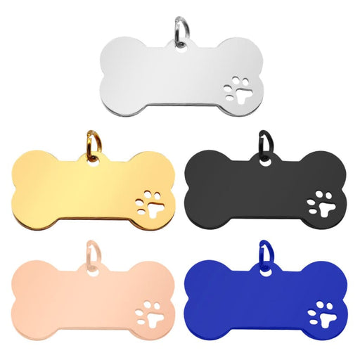Laser Engraved Dog Bone Paw Print Tags Pendant Charm Dog ID Stainless Steel Blank Dog Tags - Laser Engraved Dog Bone Paw Print Tags Pendant