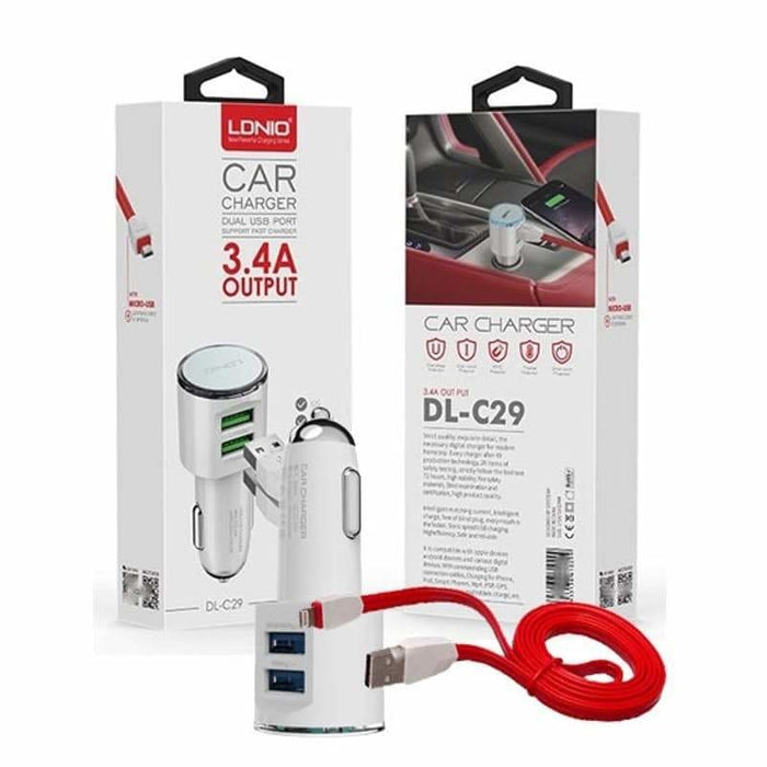 LDNIO Dual USB Port 3.4A Car Charger with Charging Cable - Accessories