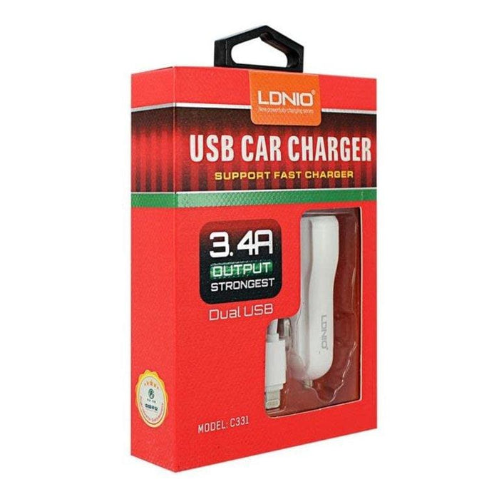 Dual USB Car Charger Met Micro-usb Kabel C331 - 3.4a - White - Accessories